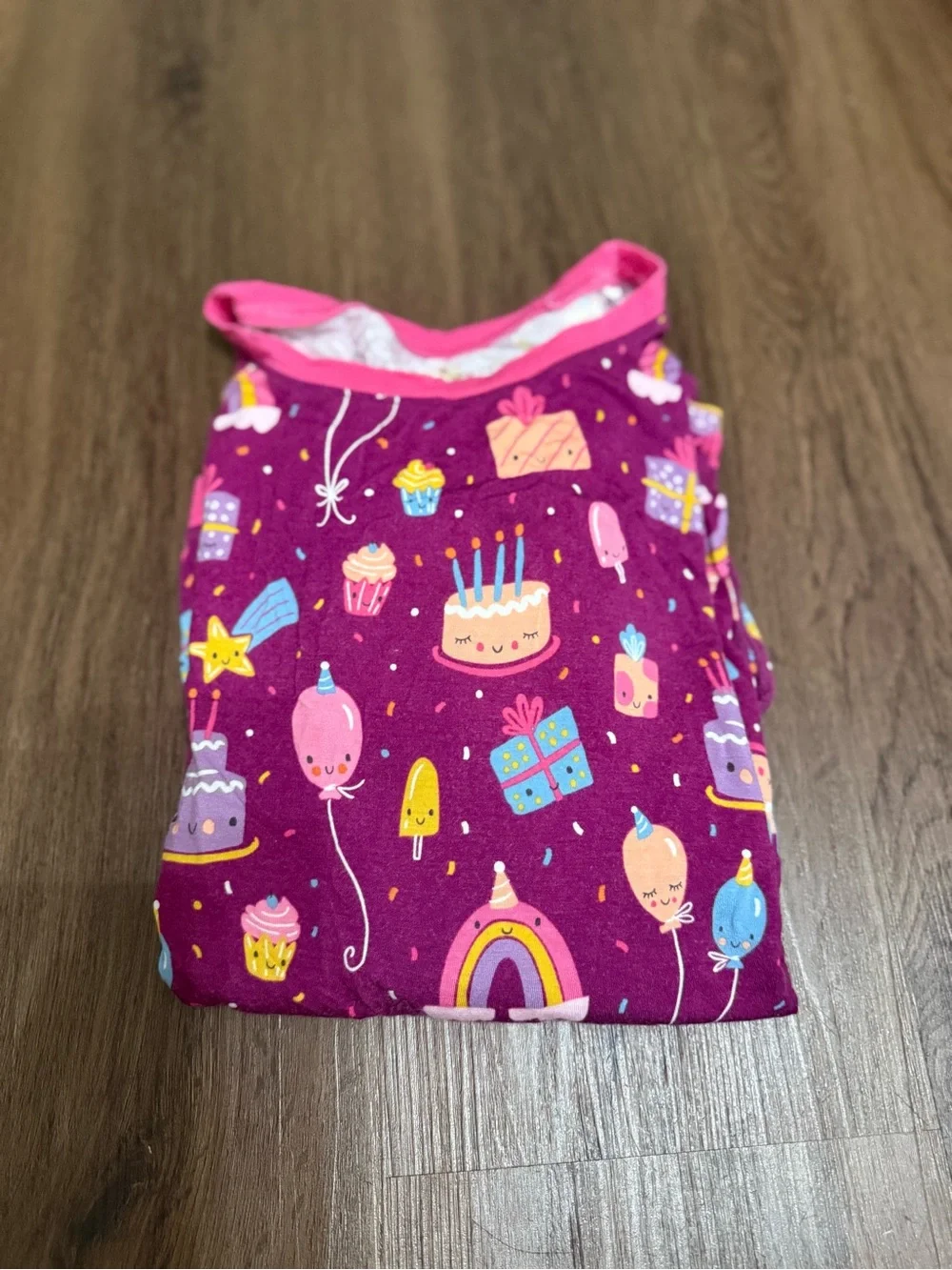 Little Sleepies Purple Birthday Print Pajama Set with Pink Trim